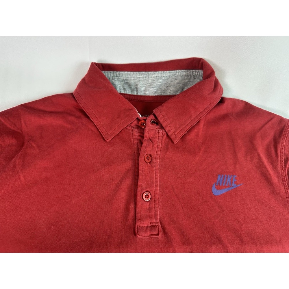 VTG Nike Classic 80s Logo Tagless Men's XL Red Polo Shirt Blue Logo